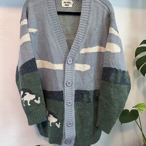 Aelfric Eden Men's and Women's Loose Cardigan Pullover, Cow Print NWT